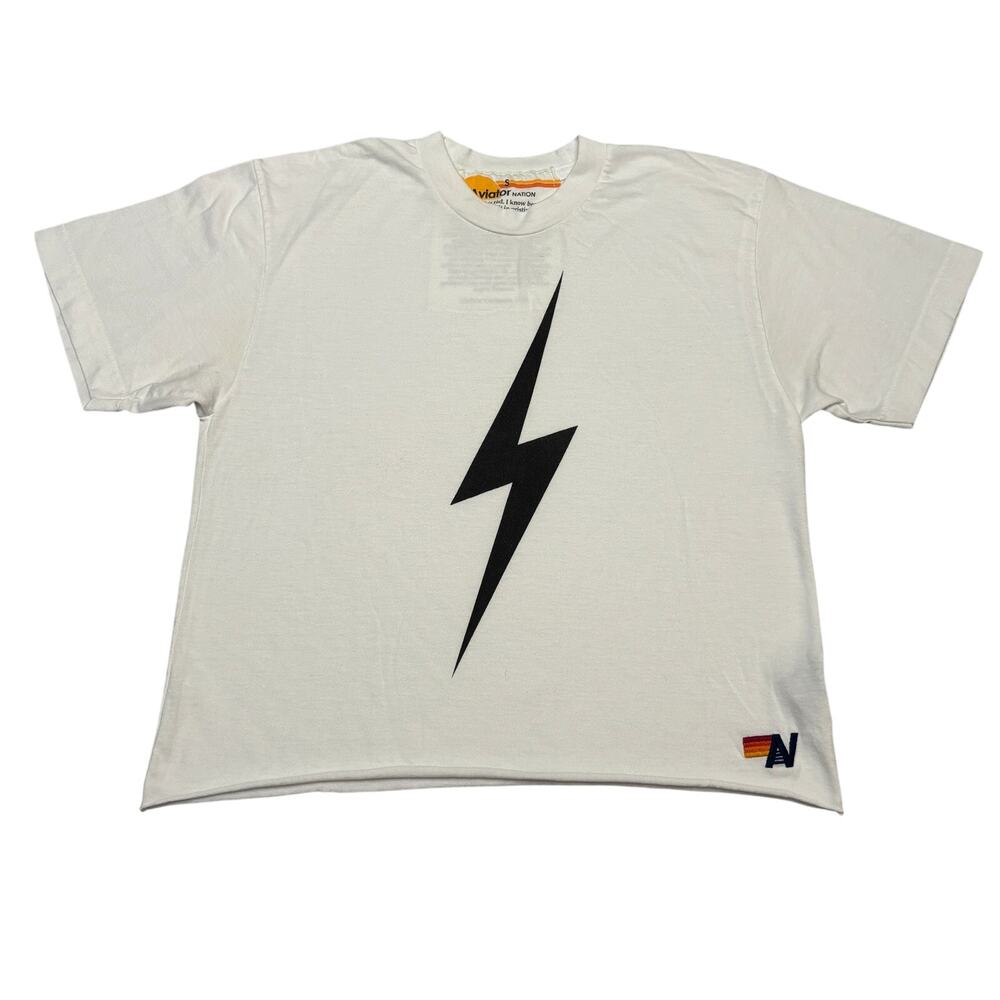 Aviator Nation Bolt Crop Tee Shirt Women's Small White Retro Casual